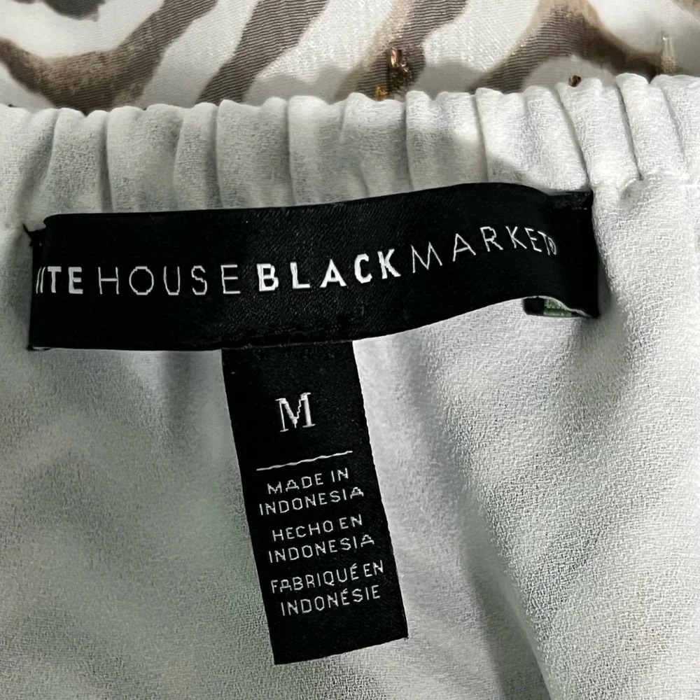 White House Black Market Zebra print gold accents Flounce Blouse - Picture 3 of 7